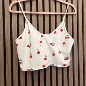 Cherry Print Spaghetti Strap Crop Top